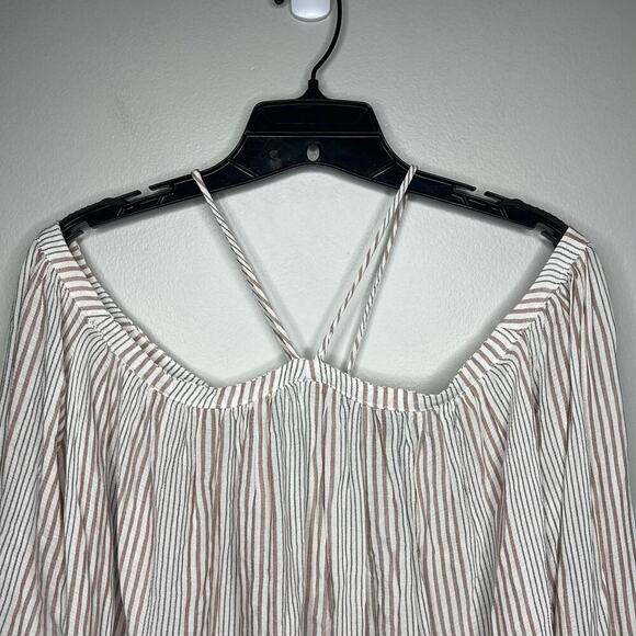 VICI Halter Off the Shoulder Peasant Top Blouse Size Medium Striped Flowy Boho - Picture 2 of 8